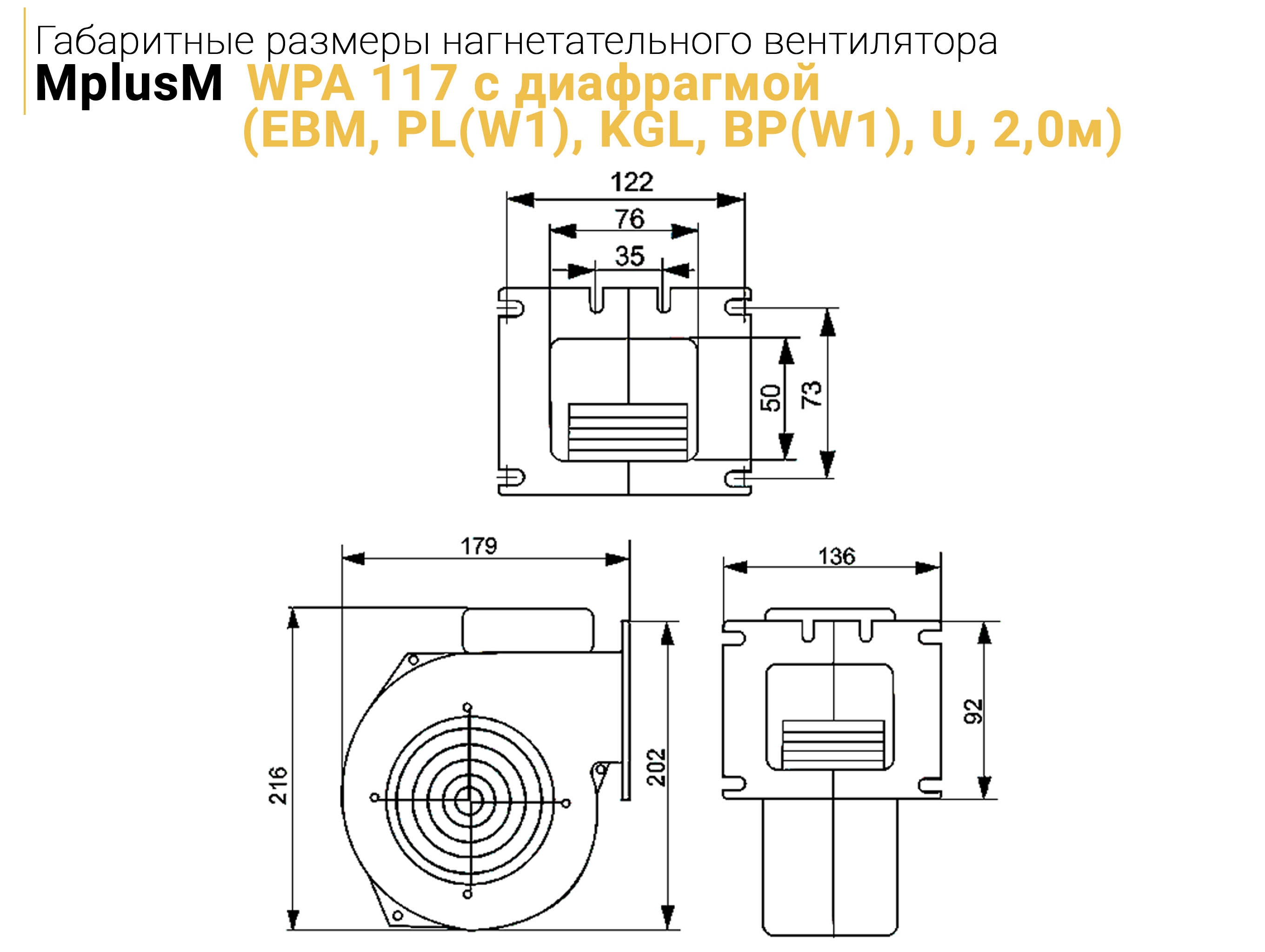 Нагнетательный вентилятор MplusM WPA 117 с диафрагмой (EBM, PL(W1), KGL ...